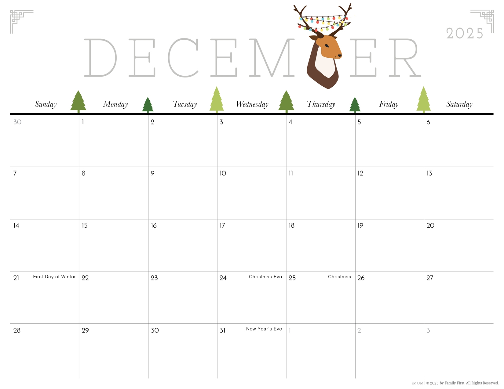 Blank December Calendar 2025