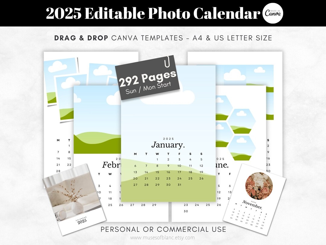 2025 Editable Calendar Template 2025 Monthly Calendar 2025 Photo Calendar Printable Wall Calendar Desk Calendar Digital Planner Calendar Etsy