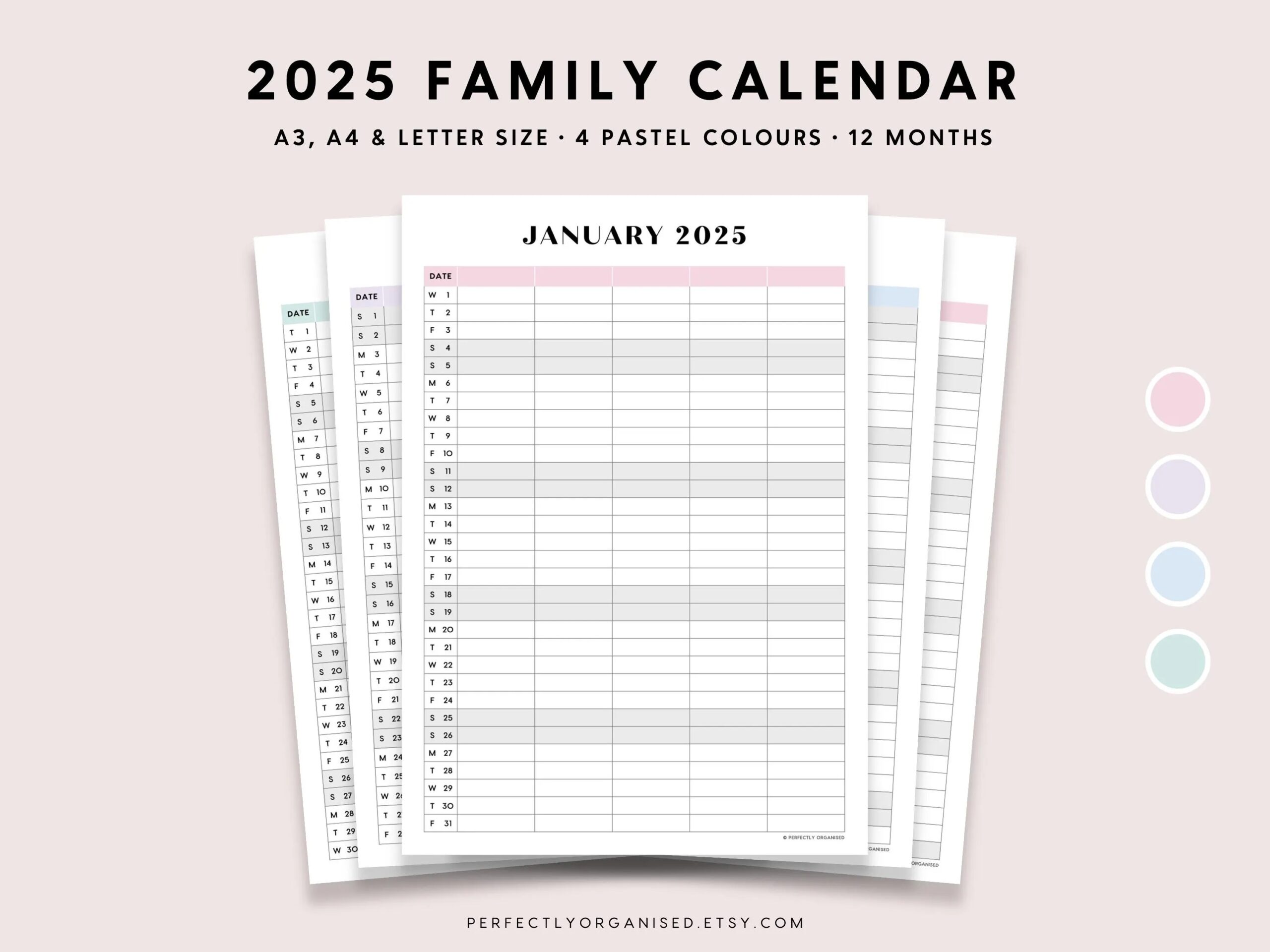 2025 Family Calendar 2025 Family Planner Printable 2025 Desk Calendar 2025 Monthly Calendar Pastel A3 A4 Letter PRINTABLE Etsy