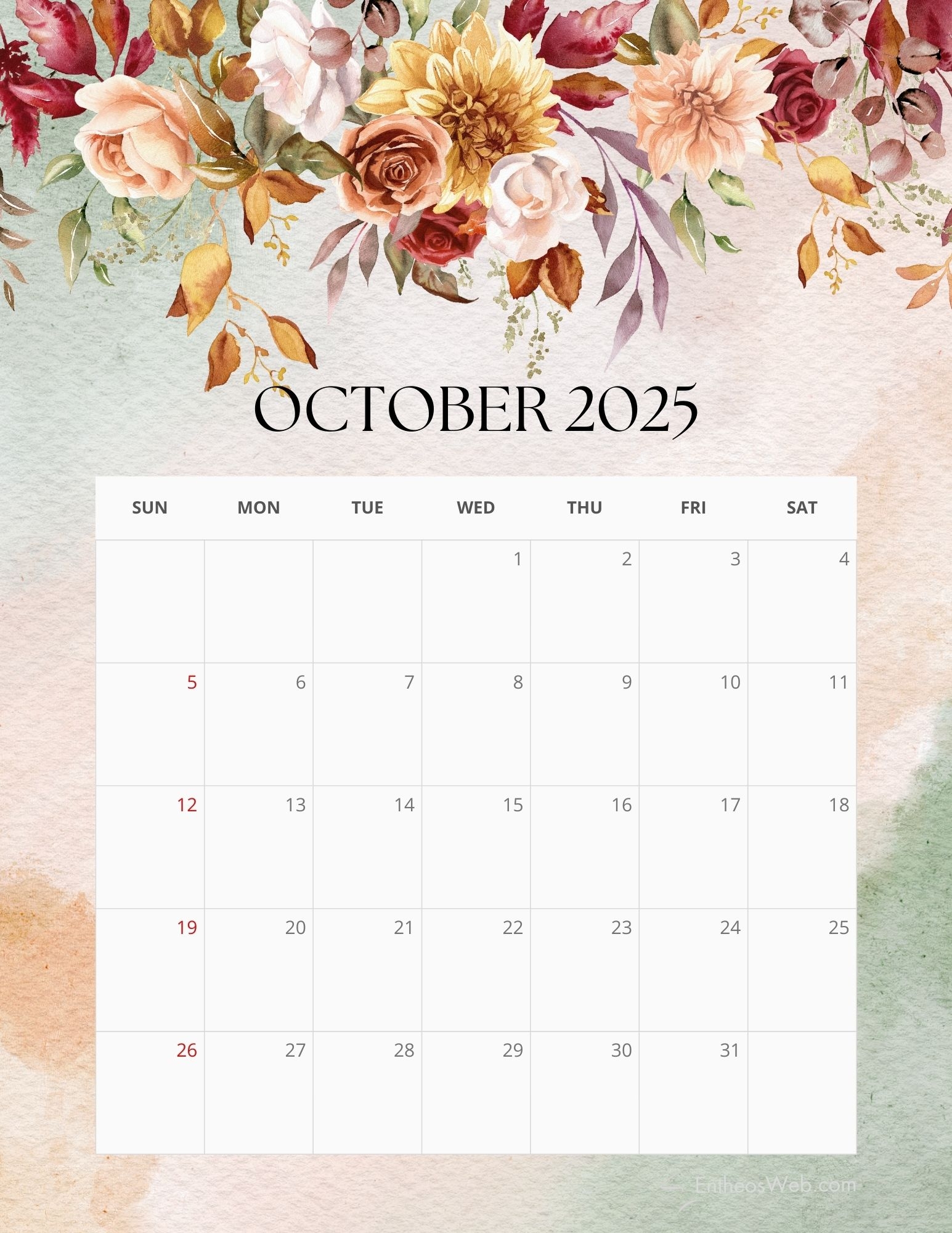 Blank Calendar Printable October 2025