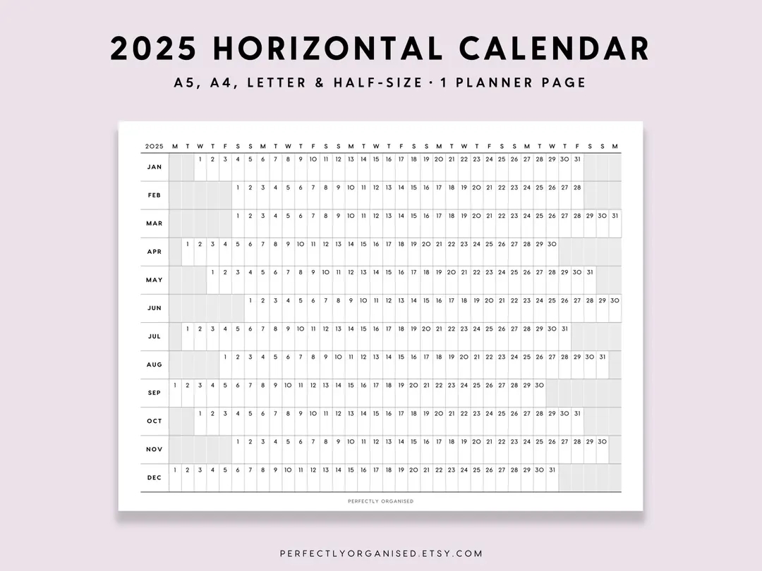 2025 Horizontal Calendar 2025 Foldout Planner 2025 Folding Calendar Classic A5 Half size A4 Letter PRINTABLE Etsy