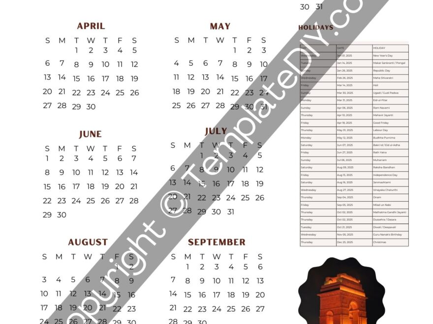 2025 India Holiday Calendar PDF Word Excel Download