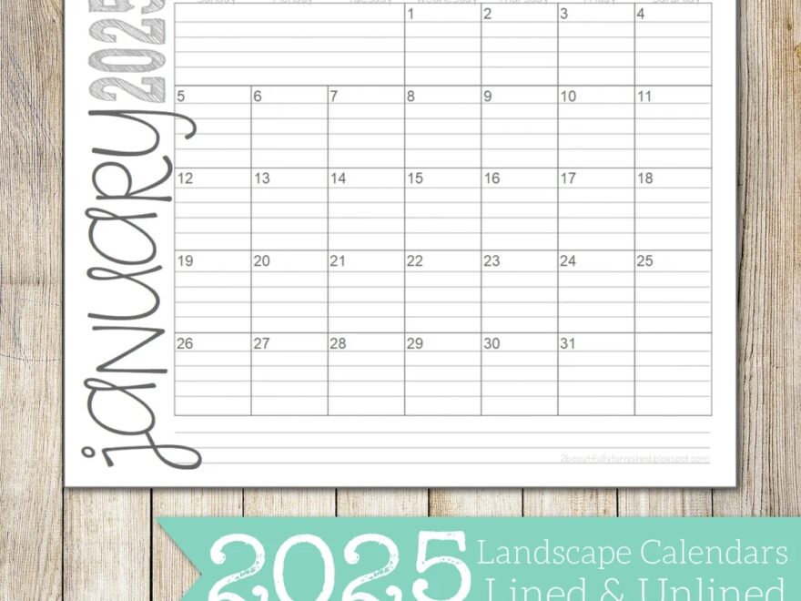 2025 Landscape Lined Unlined Monthly Calendars 8 5x11 LANDSCAPE Jan Dec PDF Printable Download Etsy