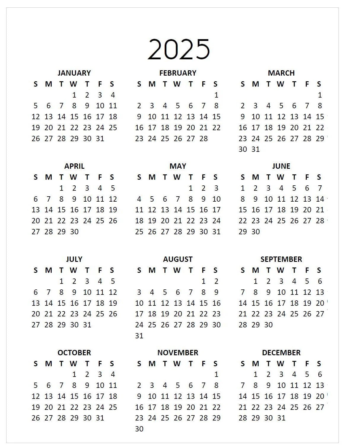 2025 Minimalist Calendar Year At A Glance Printable instant Download Etsy 2025 Minimalist Calendar Year At A Glance Printable instant Download Etsy