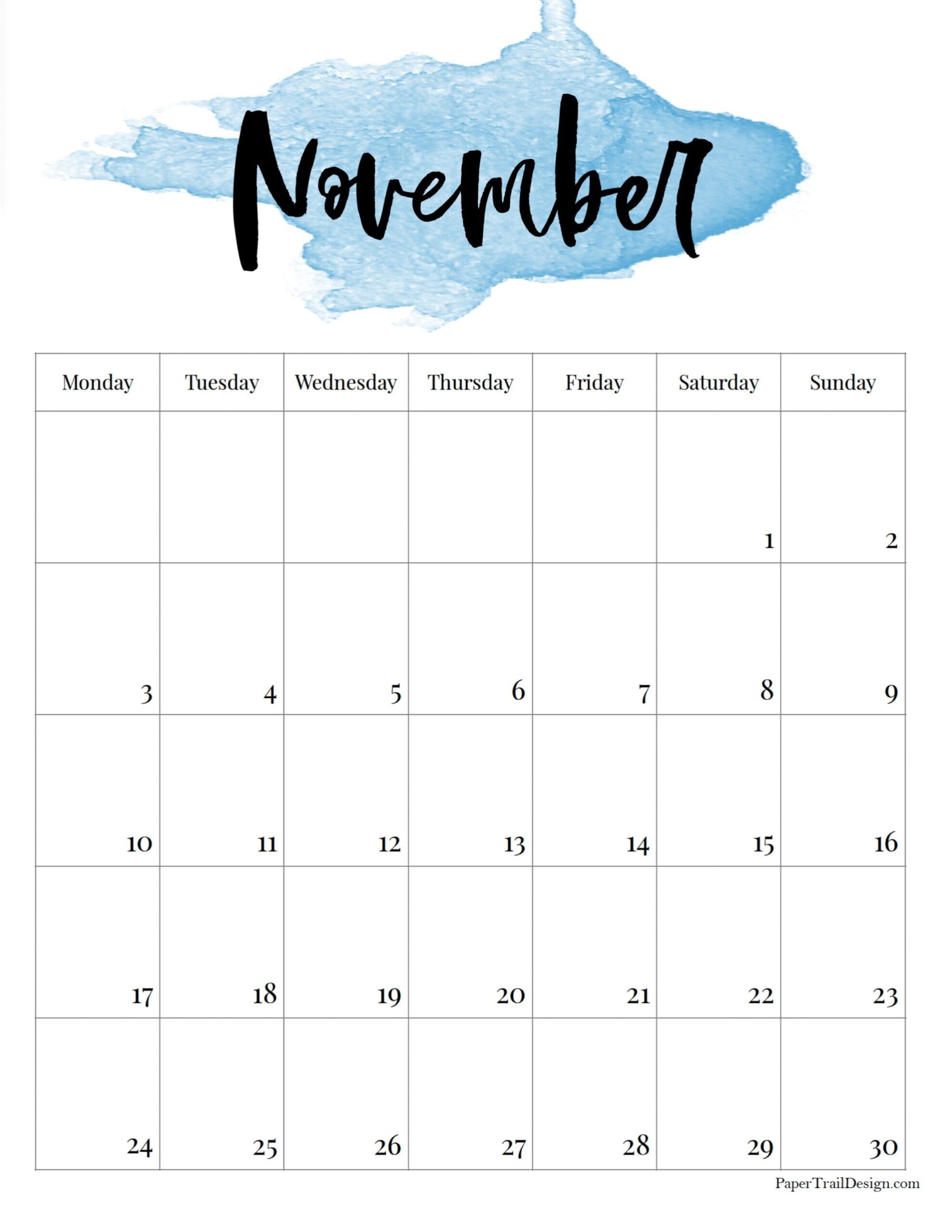 2025 Monday Start Watercolor Calendar Paper Trail Design
