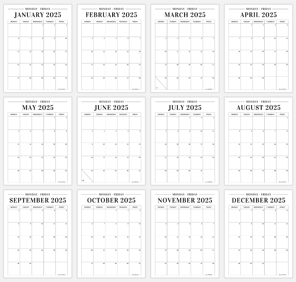 2025 Monday To Friday Calendar Printables Cute Free JellyMemos