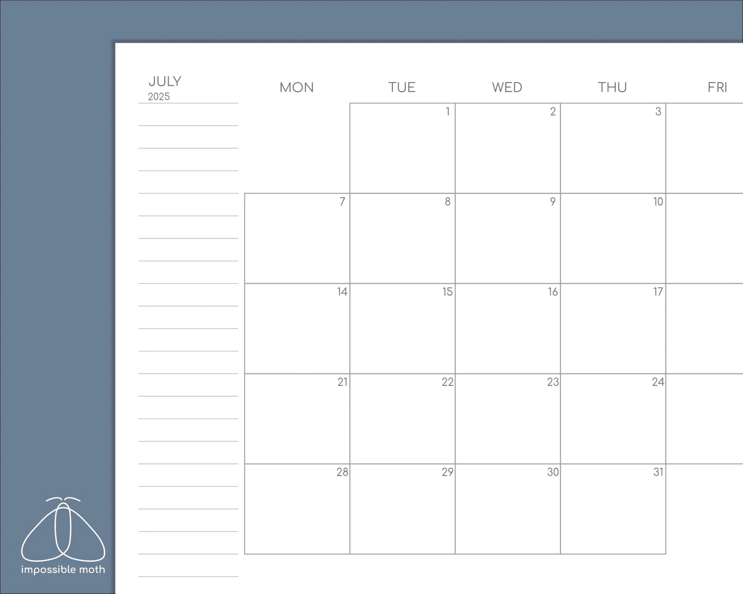2025 Monthly Calendar A4 A5 A3 Printable Monday And Sunday Start Etsy