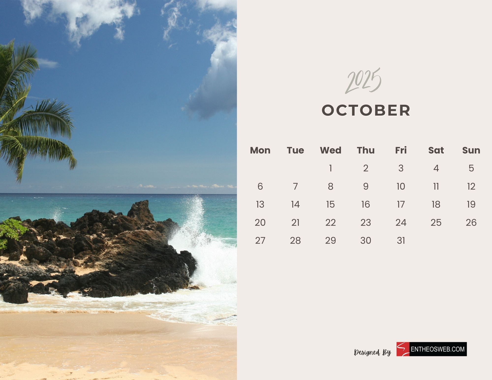 2025 Monthly Calendar Beaches EntheosWeb
