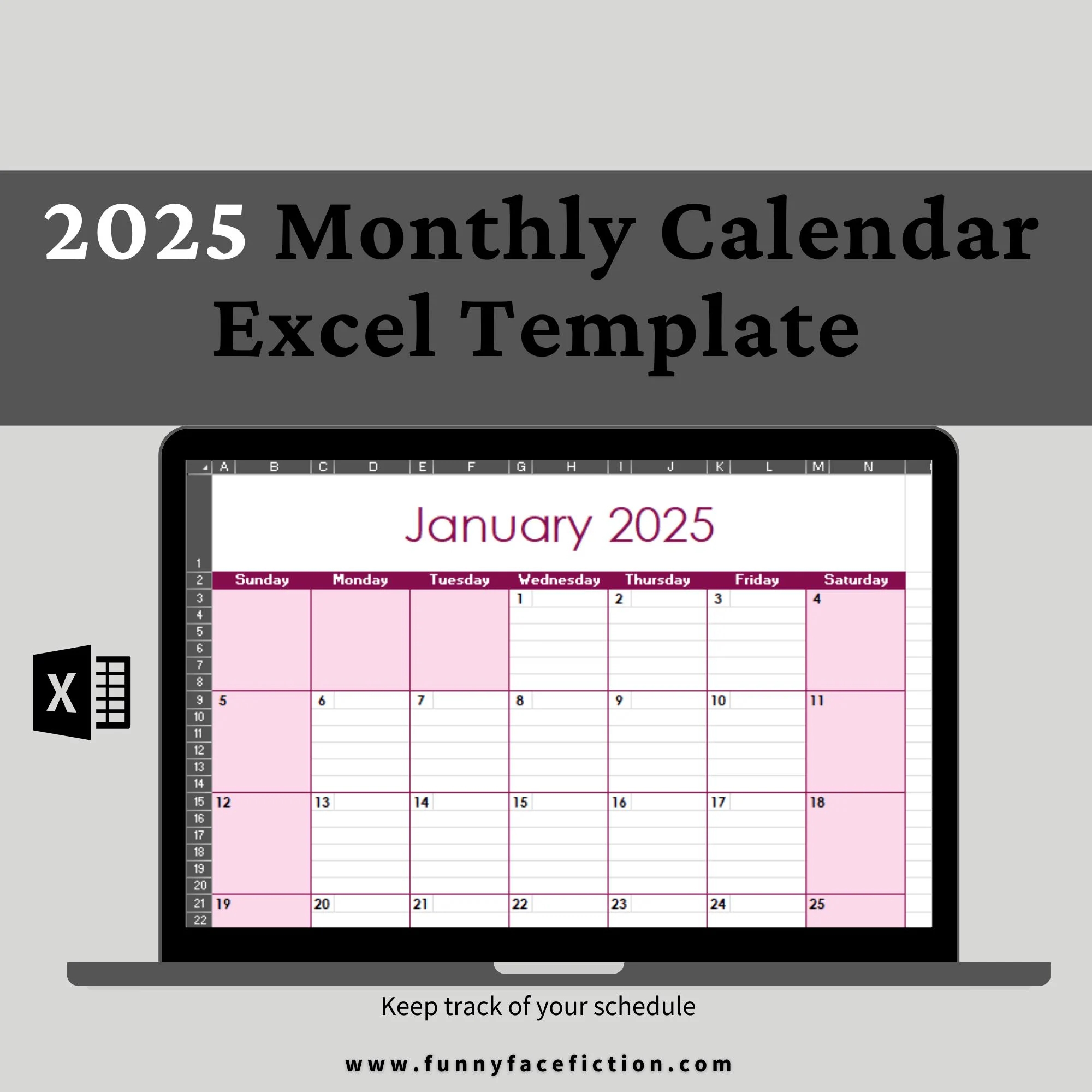 2025 Monthly Calendar Excel Template Editable Planner digital Download Etsy