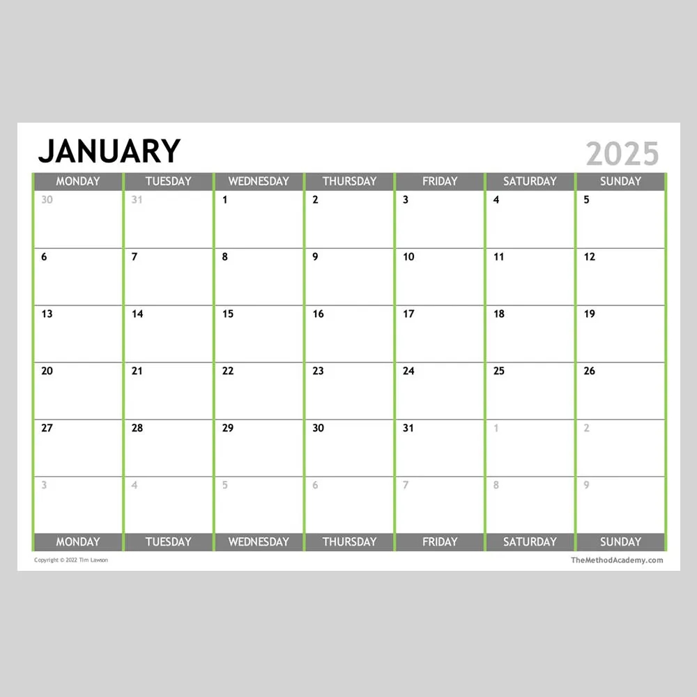 Monthly Blank Calendar 2025 Editable