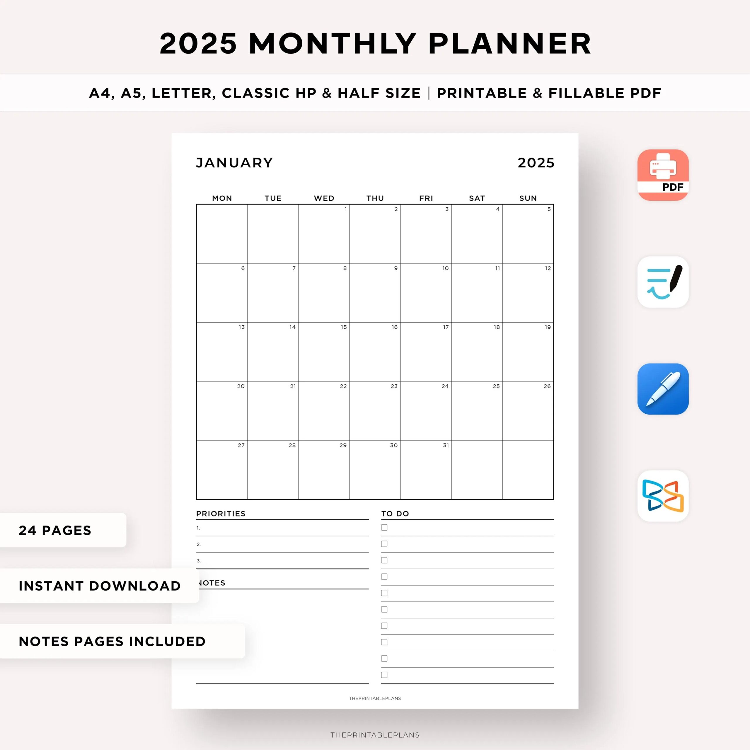 Blank Calendar 2025 Half Size