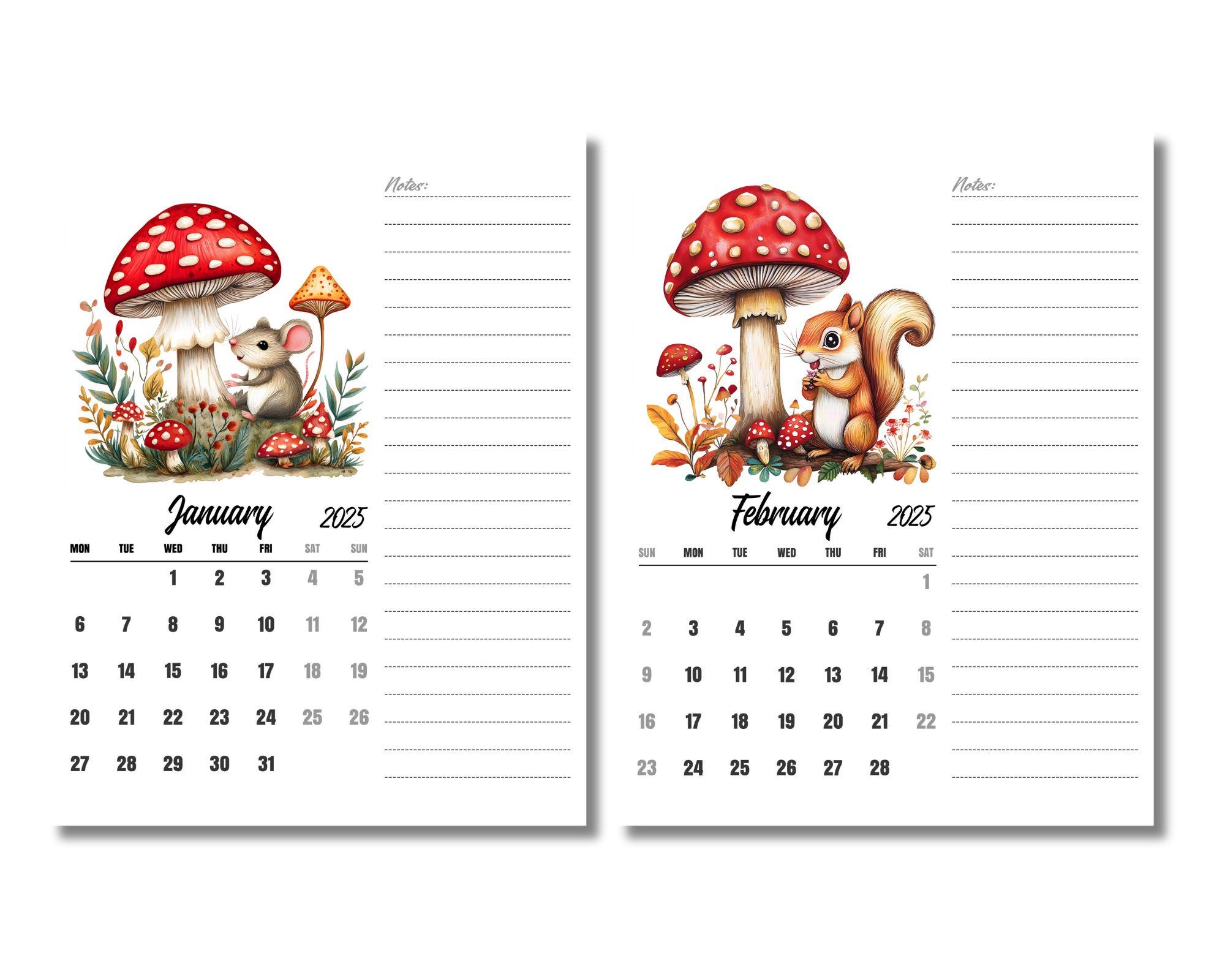 2025 Monthly Planner Printable With Cute Animals And Mushrooms A4 US Letter Monday And Sunday Start PDF JPG Calendar Digital Download Etsy 2025 Monthly Planner Printable With Cute Animals And Mushrooms A4 US Letter Monday And Sunday Start PDF JPG Calendar Digital Download Etsy