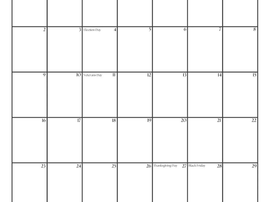 2025 November Calendar With Holidays November Calendar Printable Sunday Monday Start Letter A4 PDF PNG November Planner Etsy