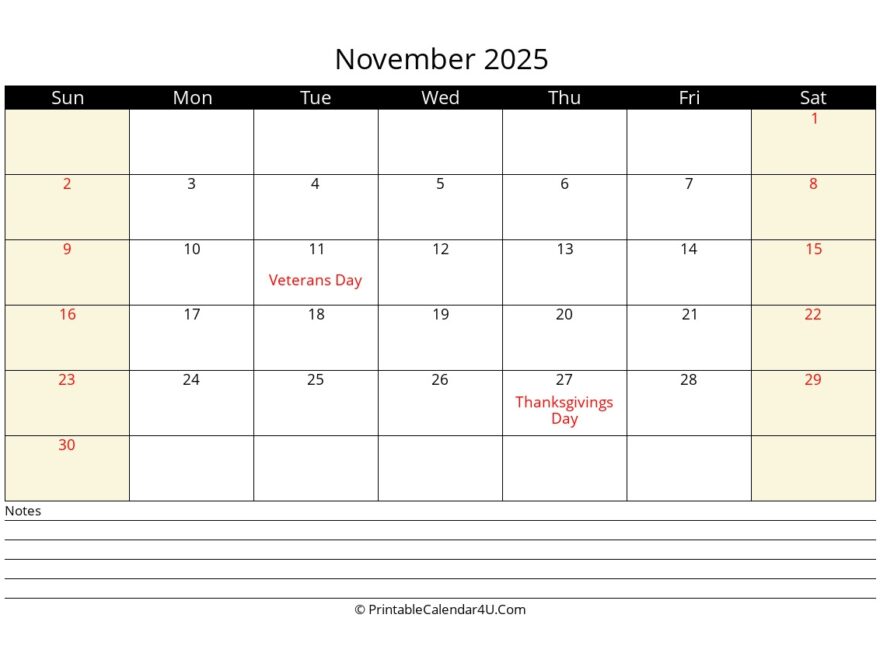 2025 November Calendars PrintableCalendar4U Com