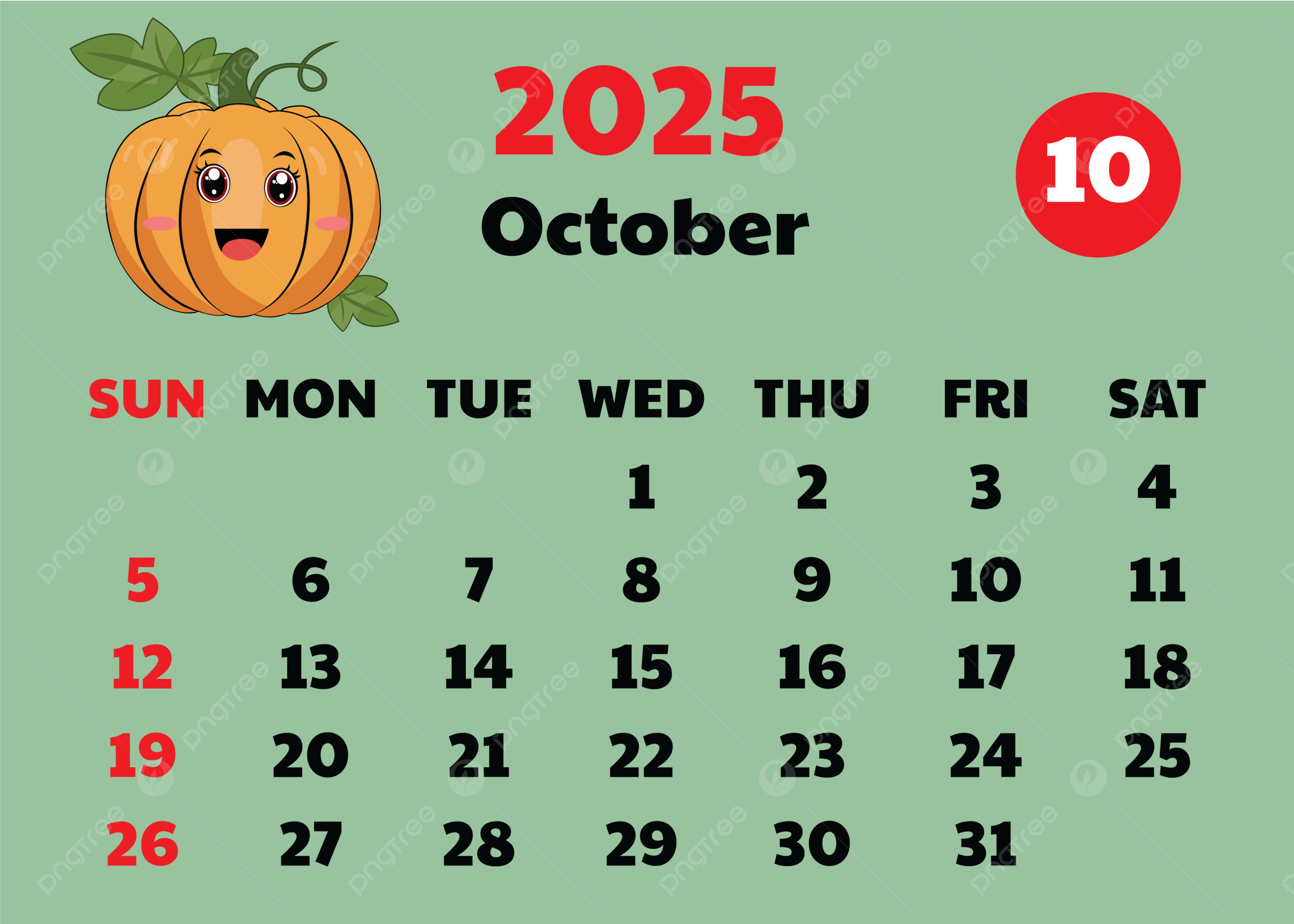 Blank Calendar October 2025 Pumpkin