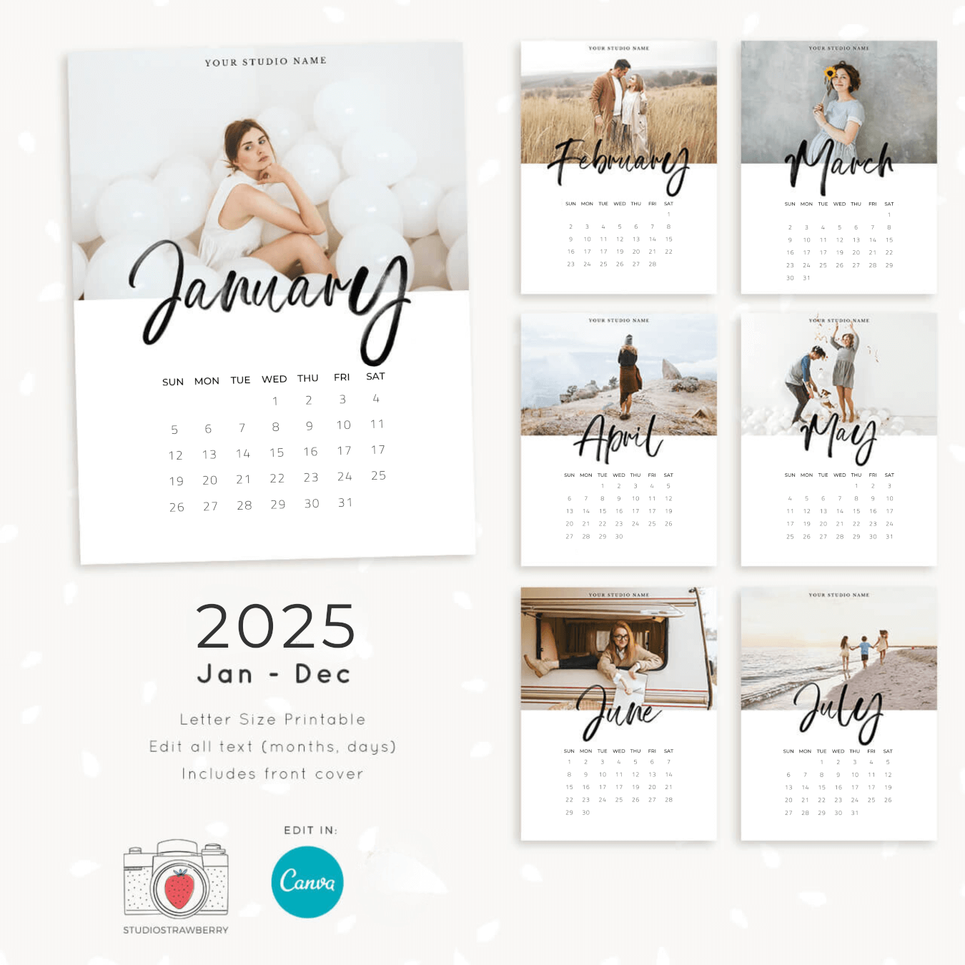2025 Photo Calendar Template For Canva Strawberry Kit