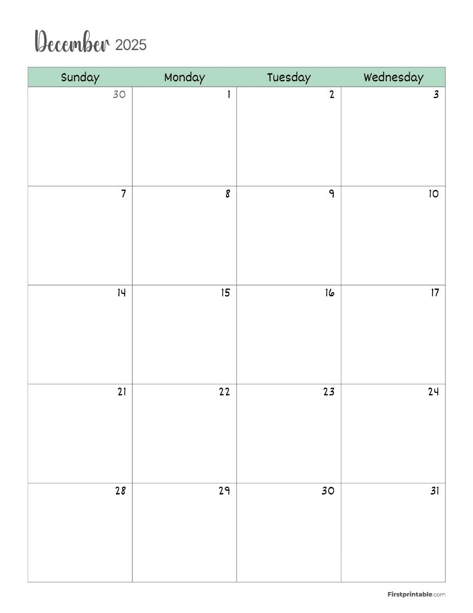 2025 Planner December 2025 Calendar Page 01 125 Free Printable PDF Firstprintable