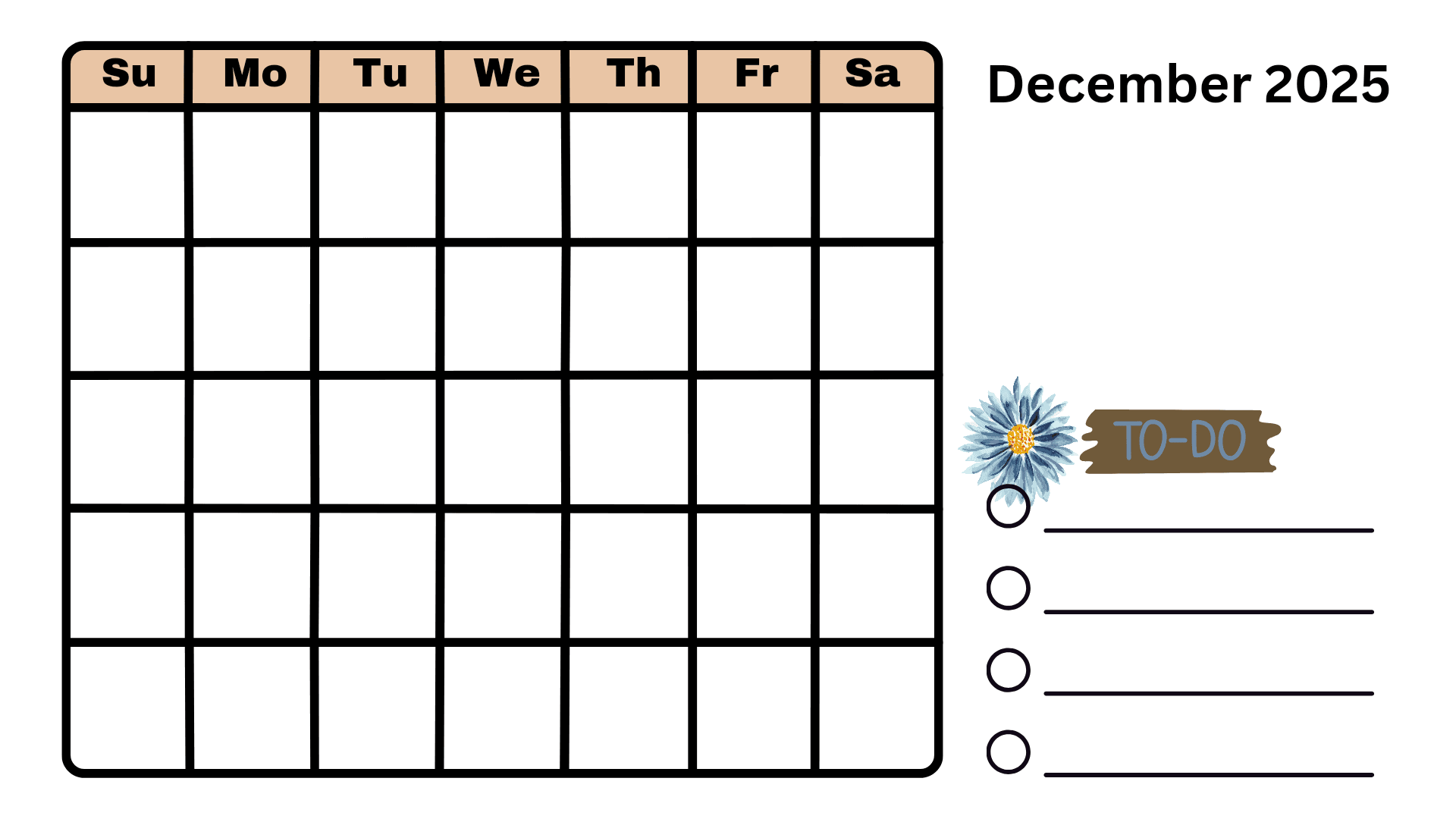 Printable Blank Calendar Template December 2025 Printable Blank Calendar Template December 2025