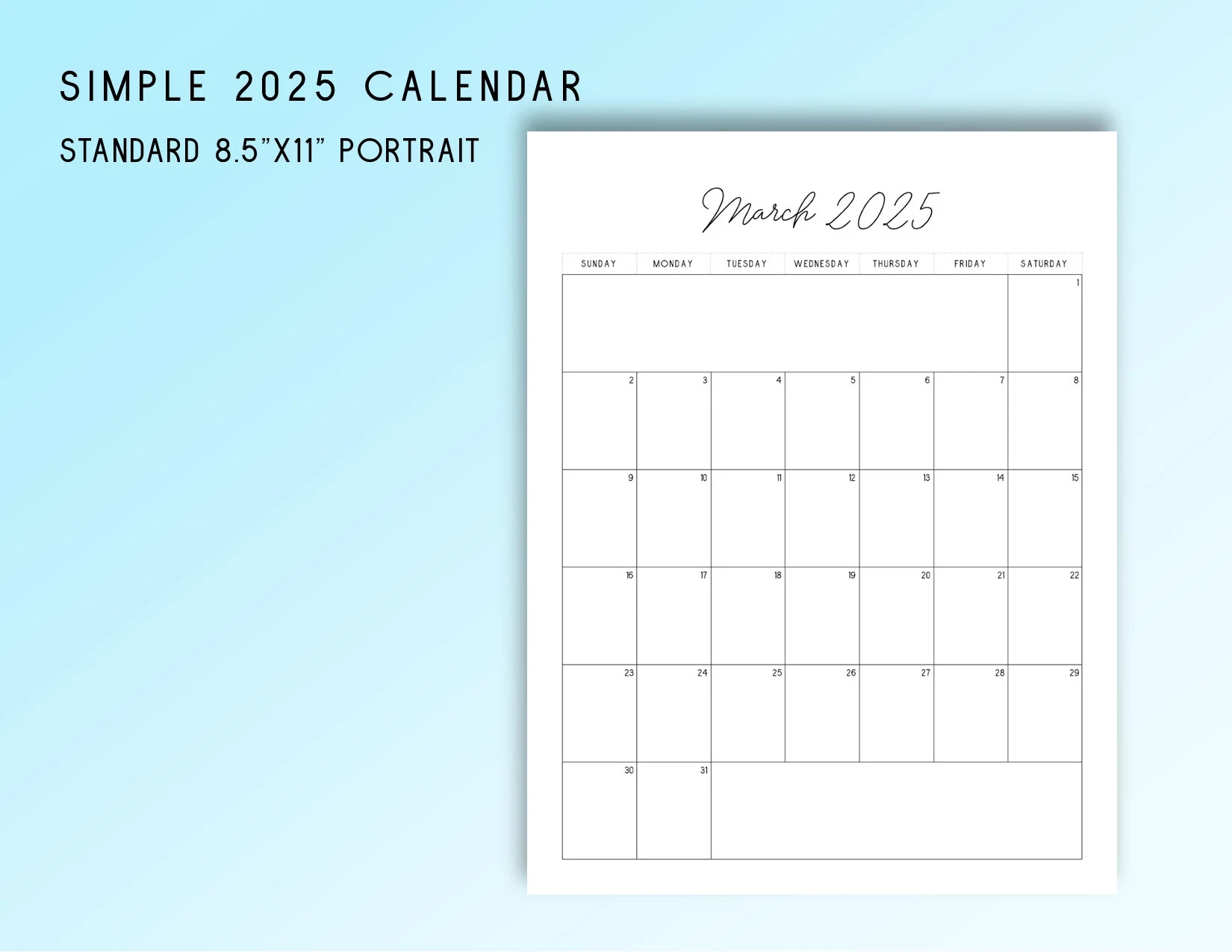 2025 Printable Calendar Classic Letter Size Etsy 2025 Printable Calendar Classic Letter Size Etsy