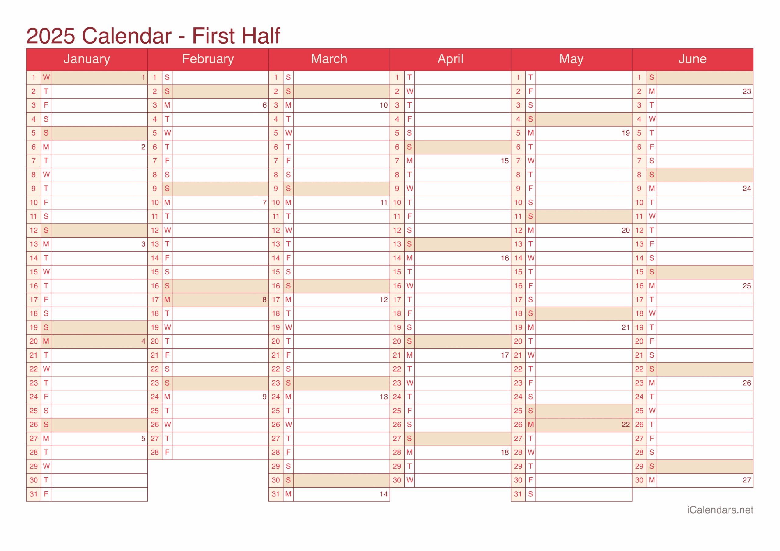 2025 Printable Calendar PDF Or Excel