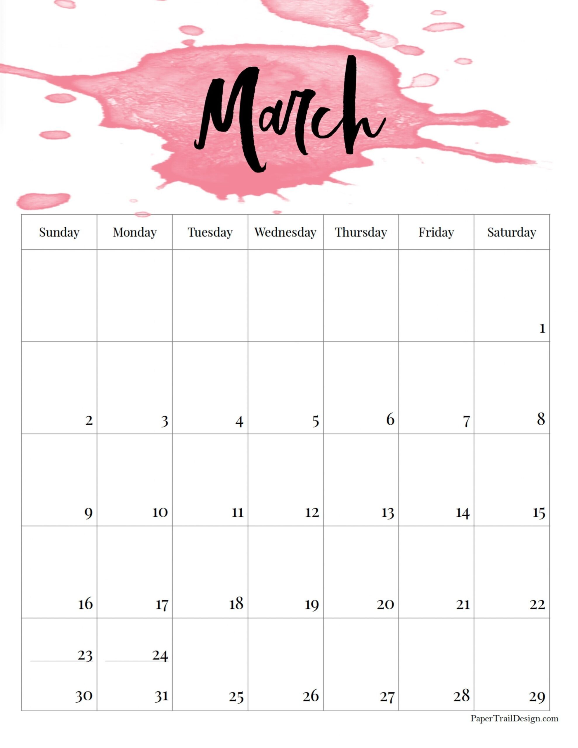 2025 Printable Calendar Watercolor Paper Trail Design
