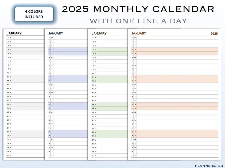 2025 Printable Monthly Calendar Simplify Your Year Ahead One Line A Day 2025 Monthly Overview 4 Color Options Etsy