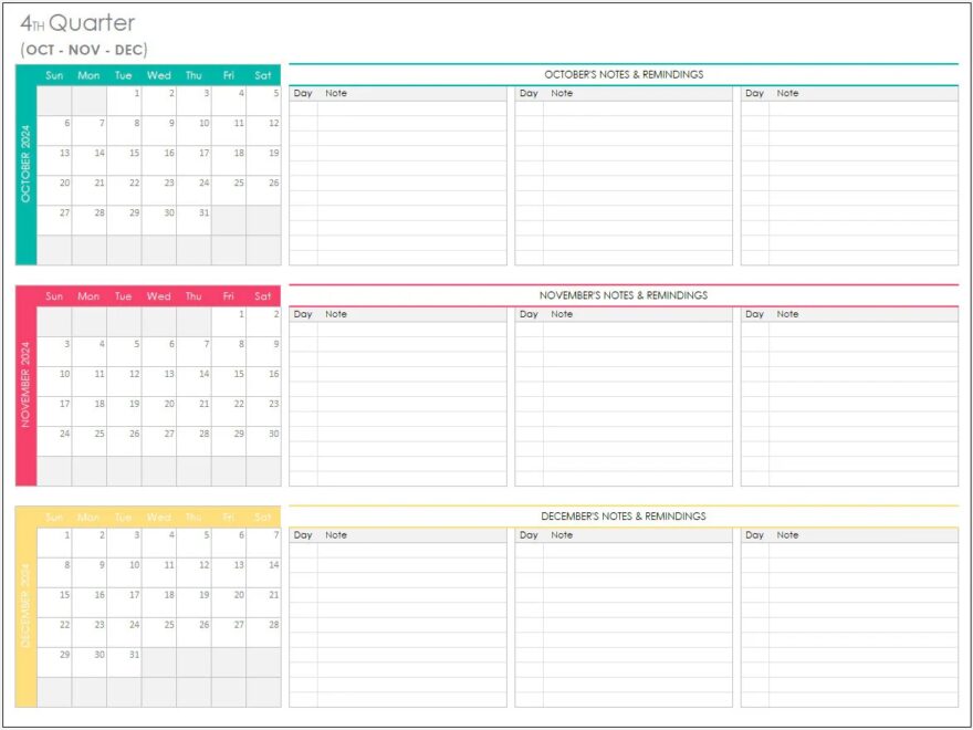 2025 Quarterly Calendar Excel Template Three month Planner Etsy