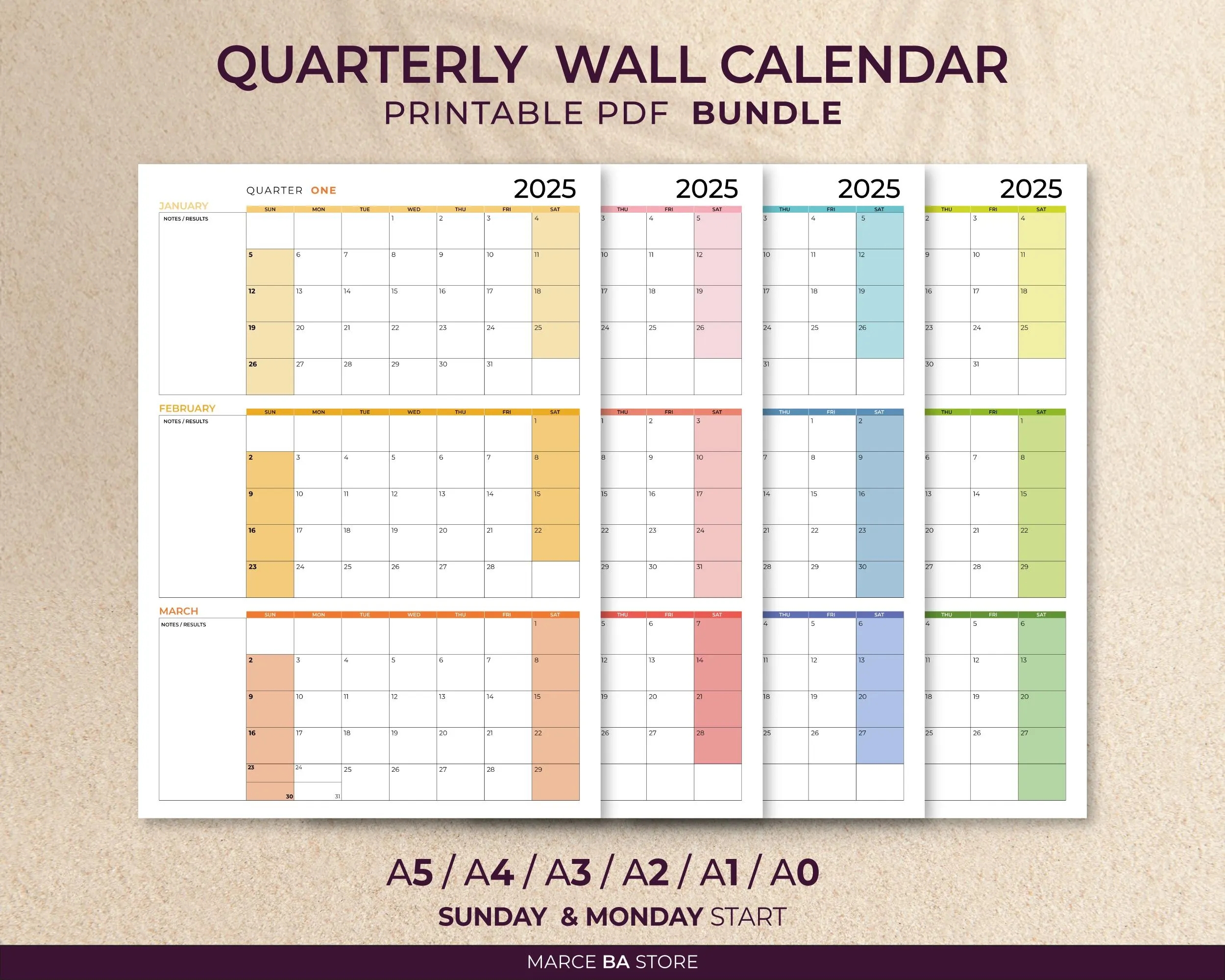 2025 Quarterly Wall Calendar Quarterly Wall Planner Quarterly Calendar Printable 2025 Quarterly Wall Calendar BUNDLE Instant Download Etsy