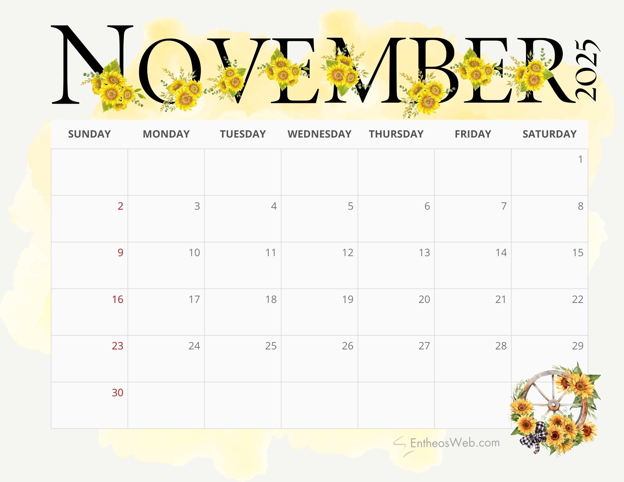 2025 Monthly Blank Calendars