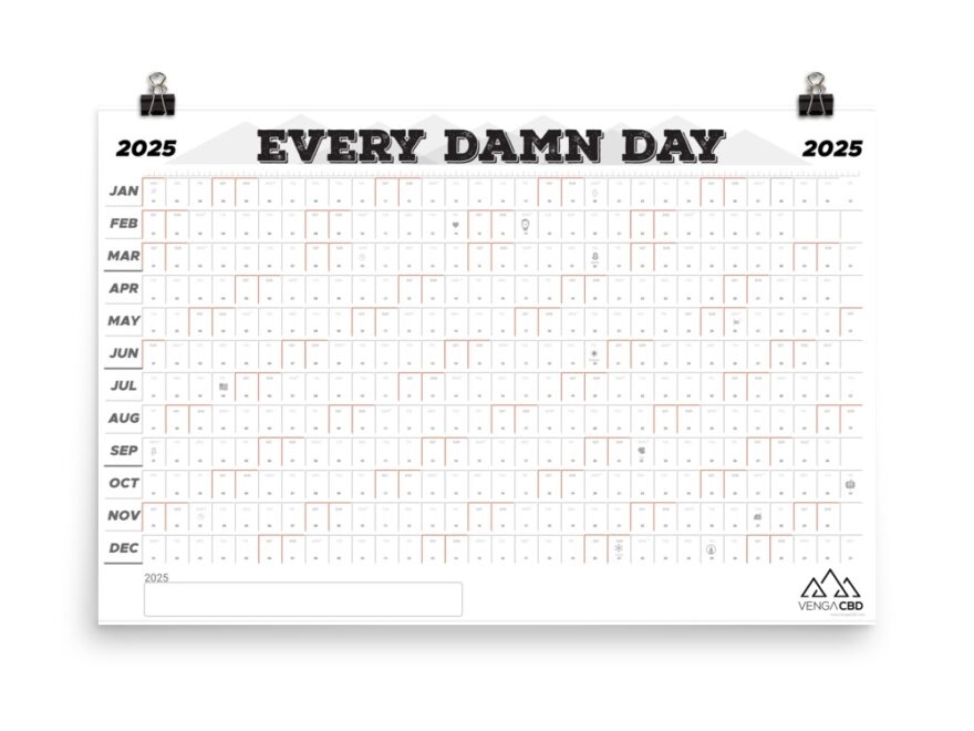 2025 Training Calendar Every Damn Day Venga CBD