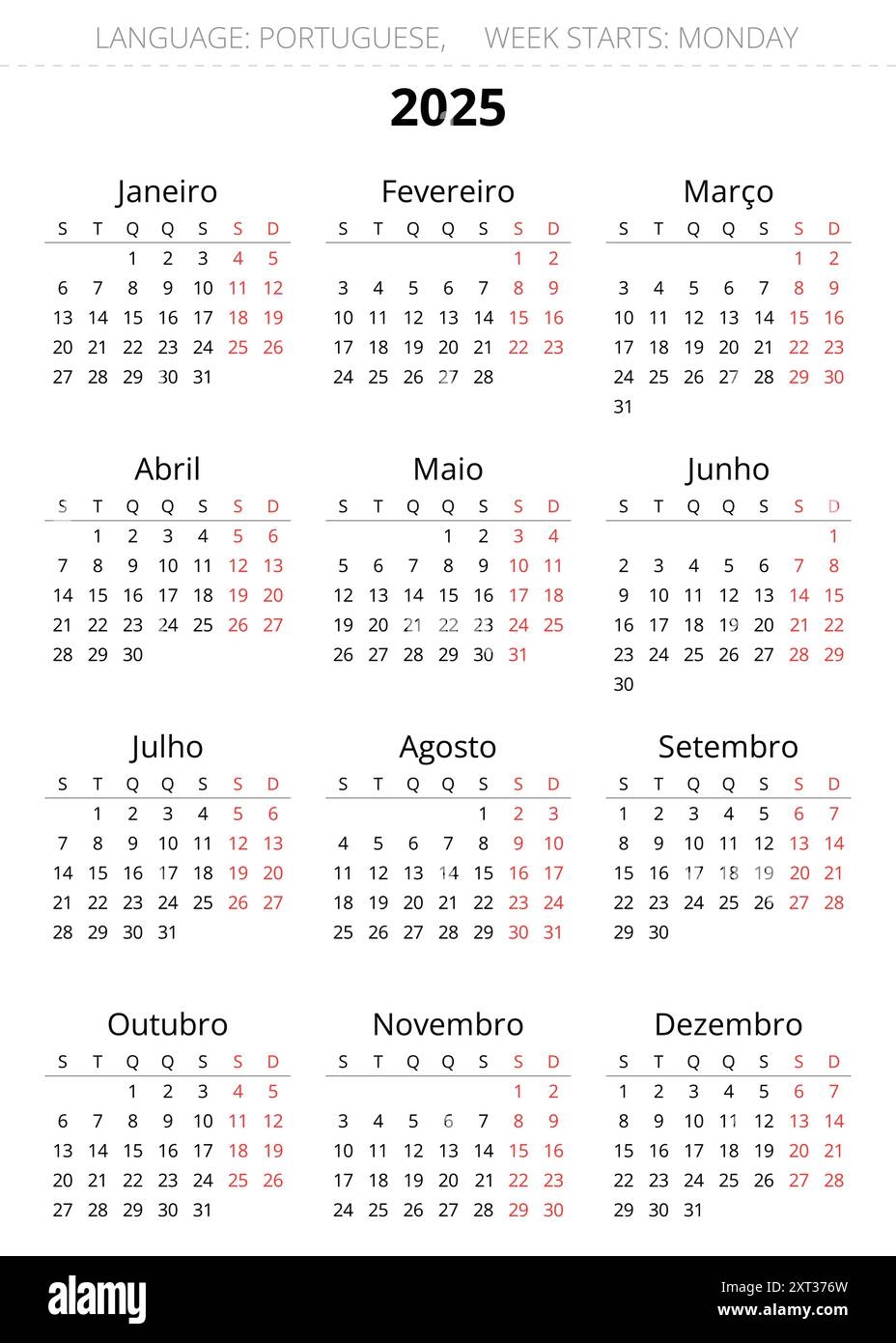 Blank Vertical Calendar 2025