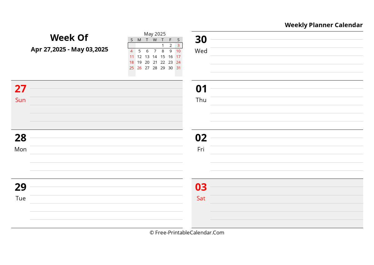 2025 Weekly Calendar Template In Excel PDF And Word