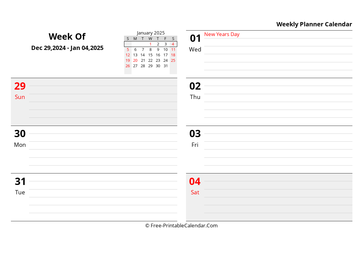 2025 Weekly Calendar Template In Excel PDF And Word