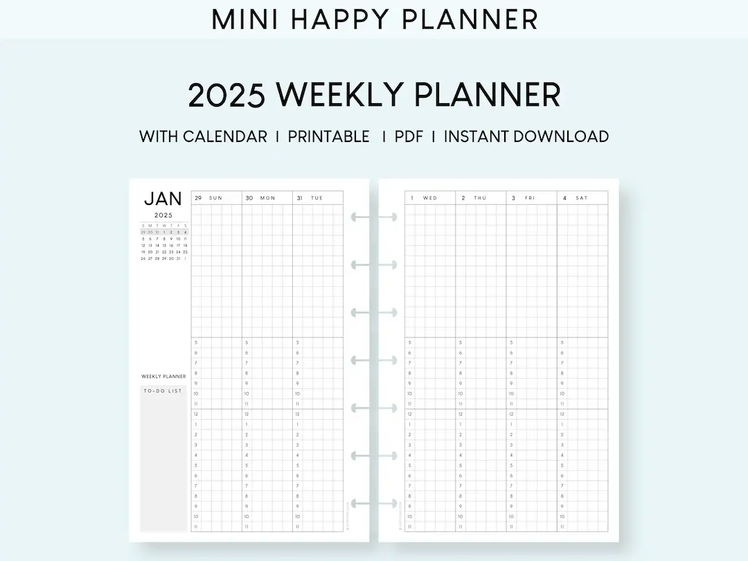 2025 Weekly Planner Mini Happy Planner Printable Inserts Dated Hourly Schedule Template Weekly Log With Calendar 52 Weeks Agenda Etsy