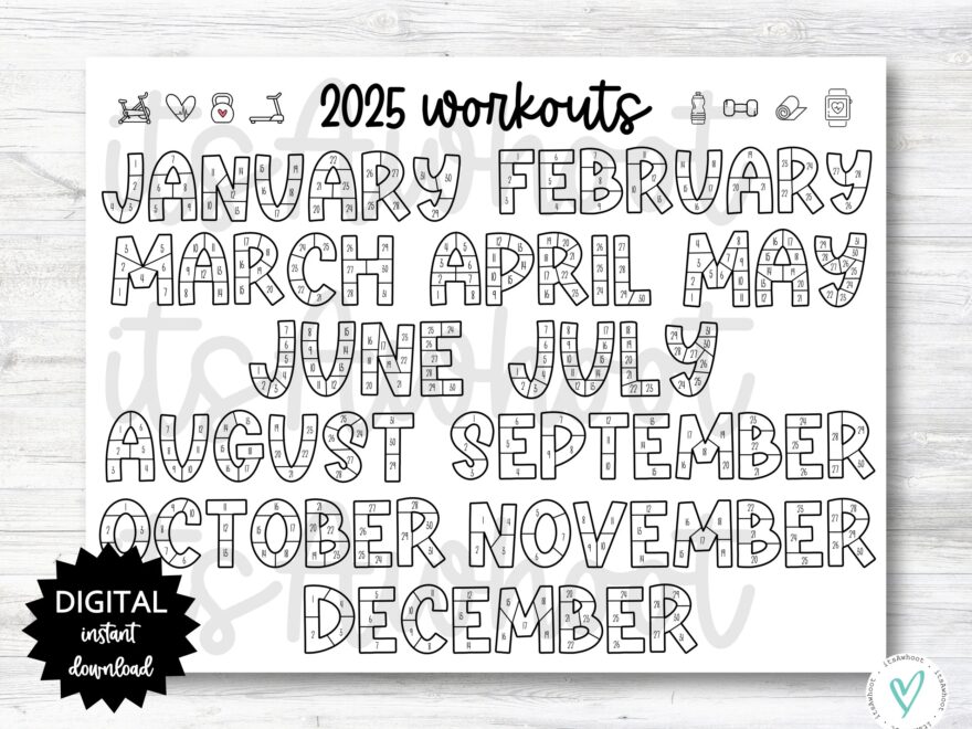 2025 Workouts Tracker Coloring Page Printable Coloring Workout Calendar Year Workout Tracking Coloring Sheet PRINTABLE N001 4 Etsy