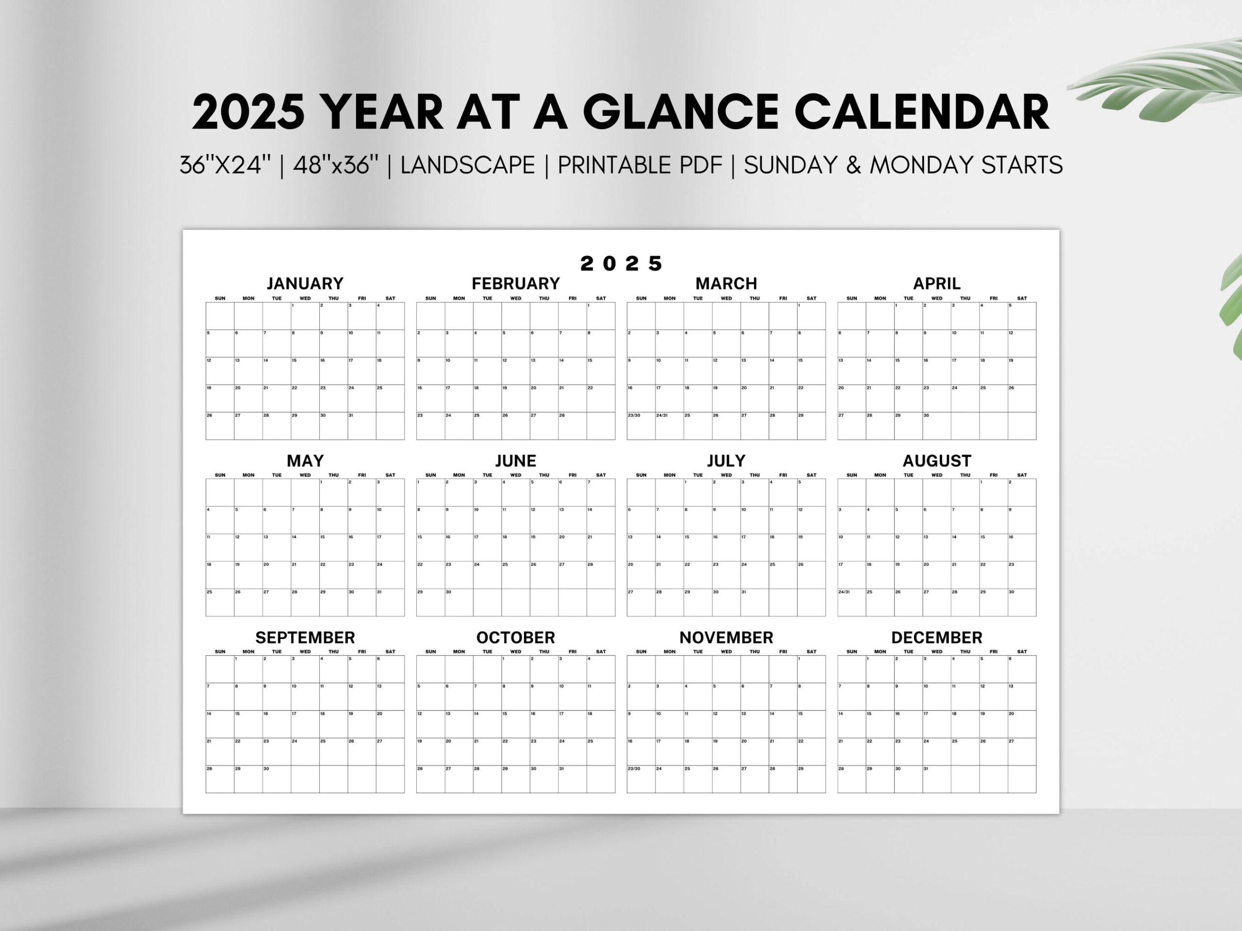 2025 Year At A Glance Calendar Large Horizontal 2025 Calendar Printable Giant 2025 Planner Single Page Instant Download PDF File Etsy Denmark