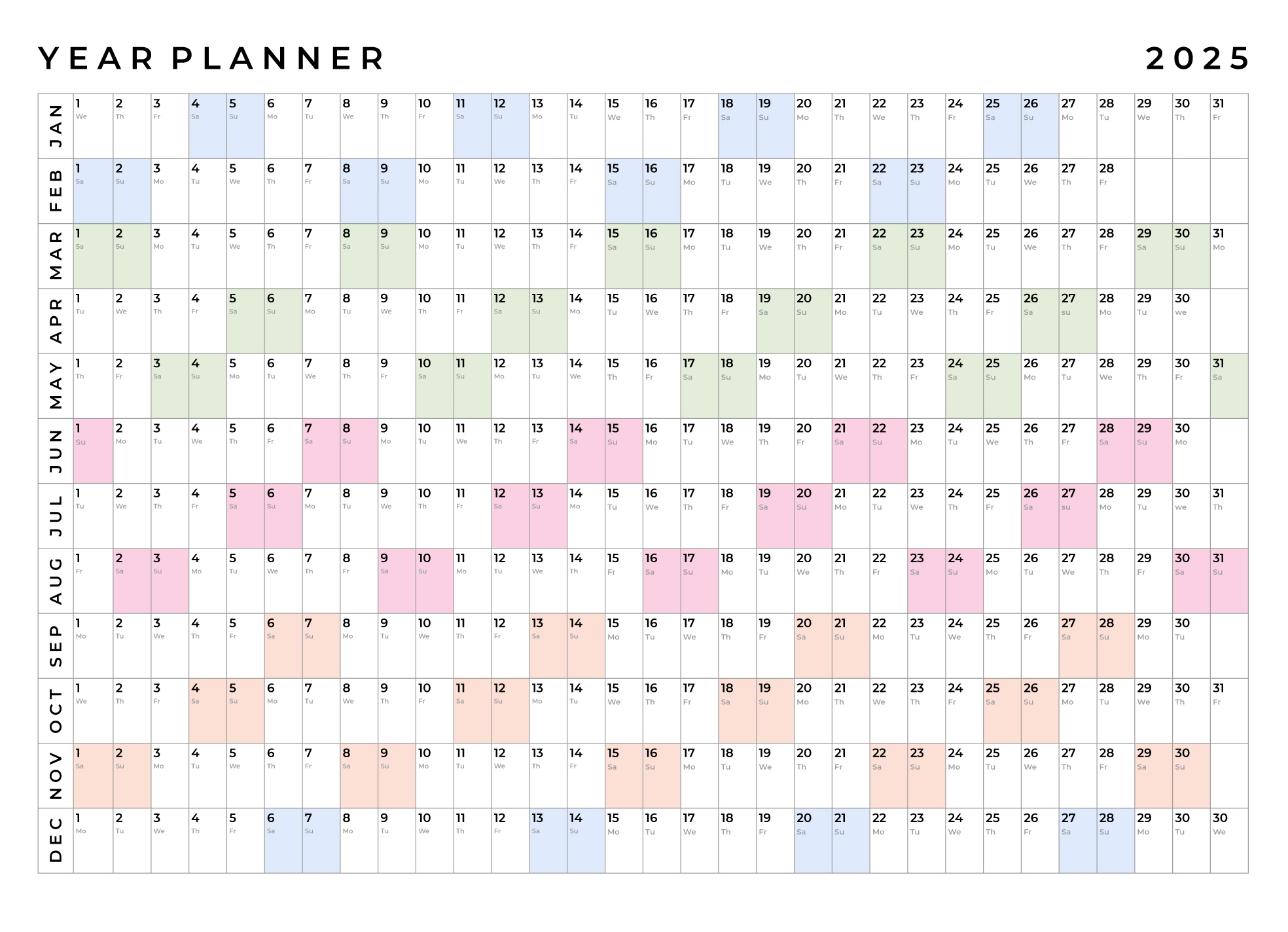 2025 Year At A Glance Free Google Docs Template Gdoc io
