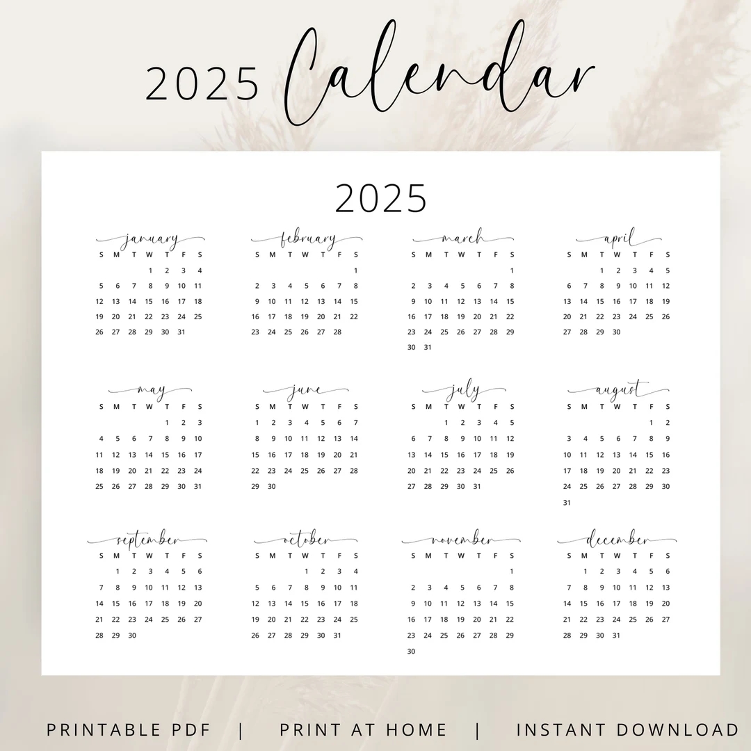 2025 Year Calendar 2025 Wall Calendar Landscape PRINTABLE PDF 2025 Yearly Calendar Horizontal A3 A4 Letter Monday Sunday Start Elegant Etsy