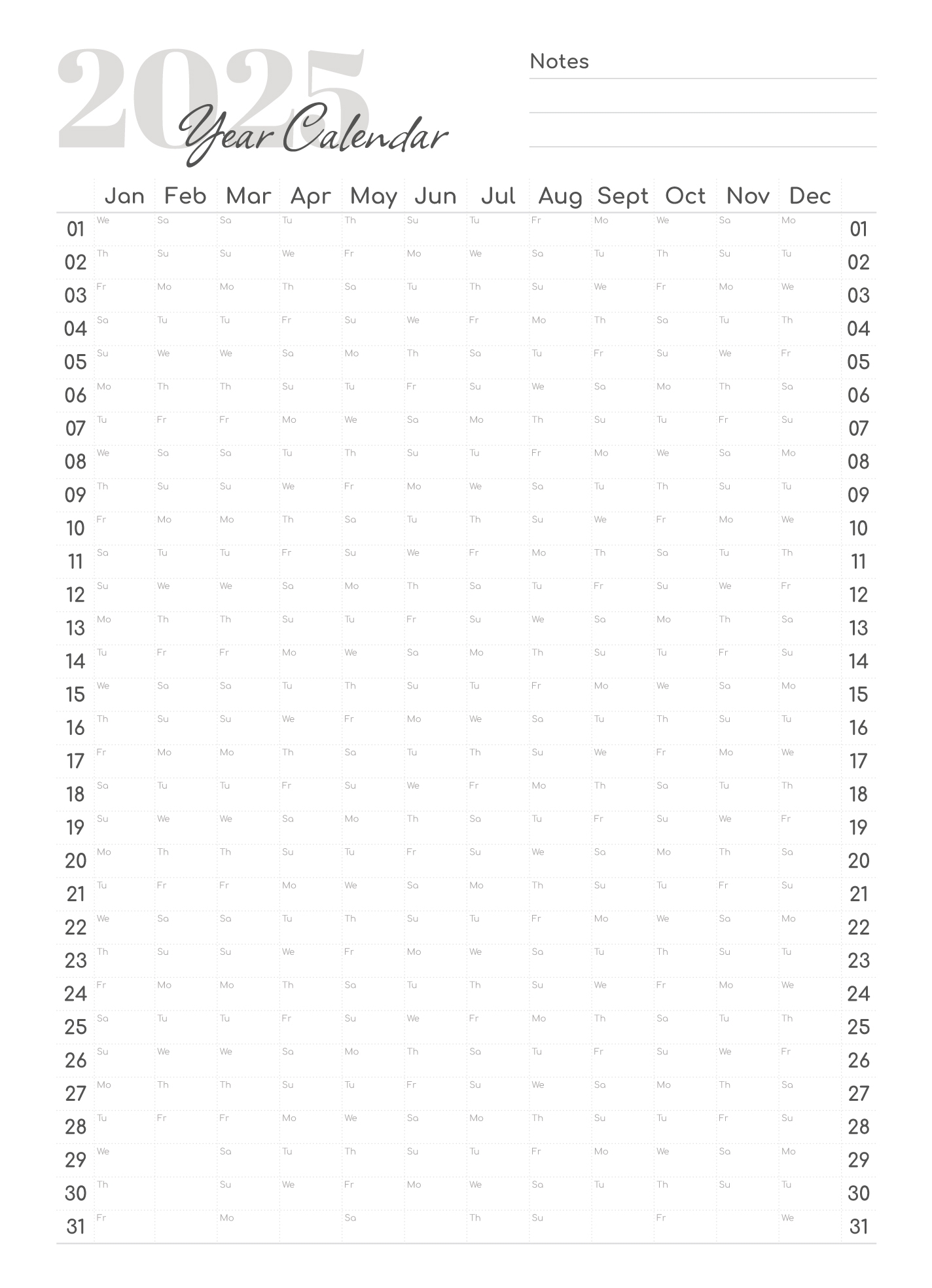 2025 Year Calendar Printable Free Google Docs Template Gdoc io
