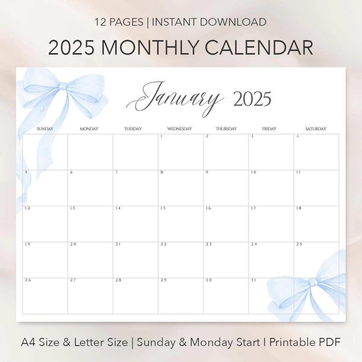 Blank Calendar 2025 Printable Cute