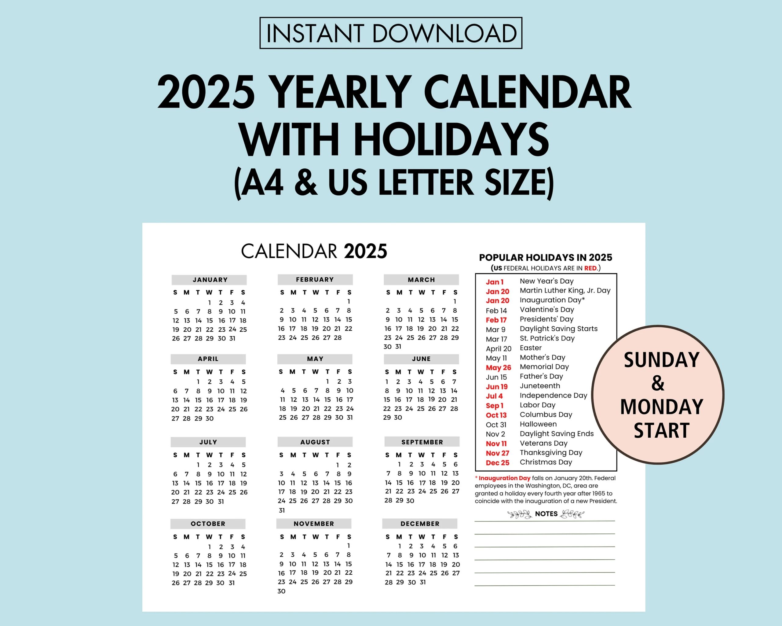 2025 Mon Thru Sun Blank Calendar