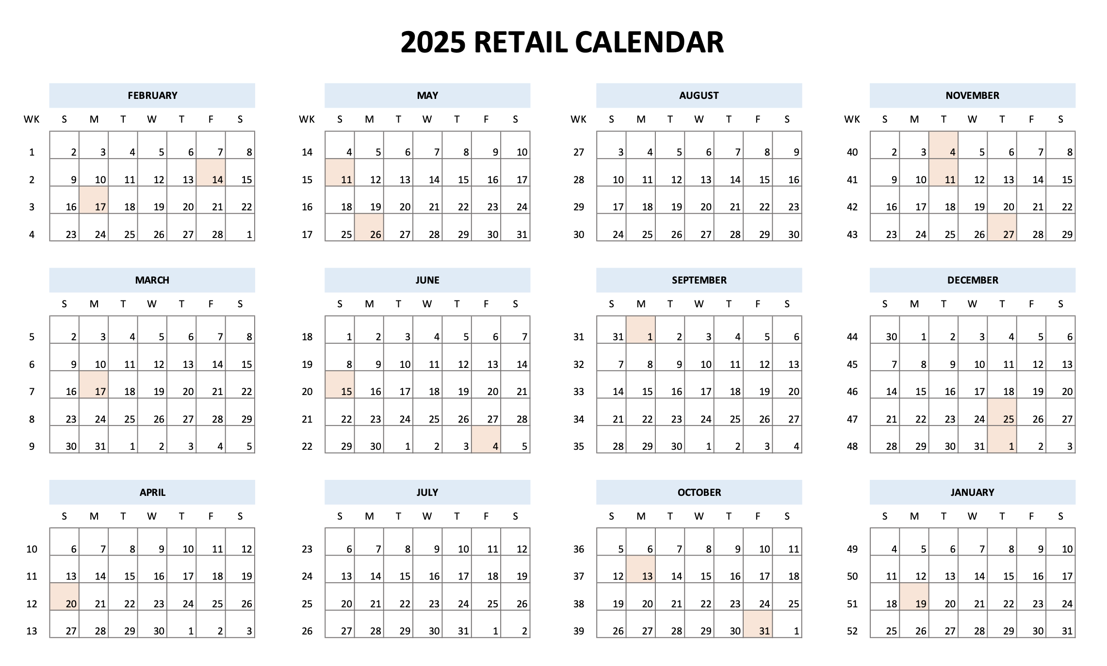 Blank Calendar 2025 With Weeks