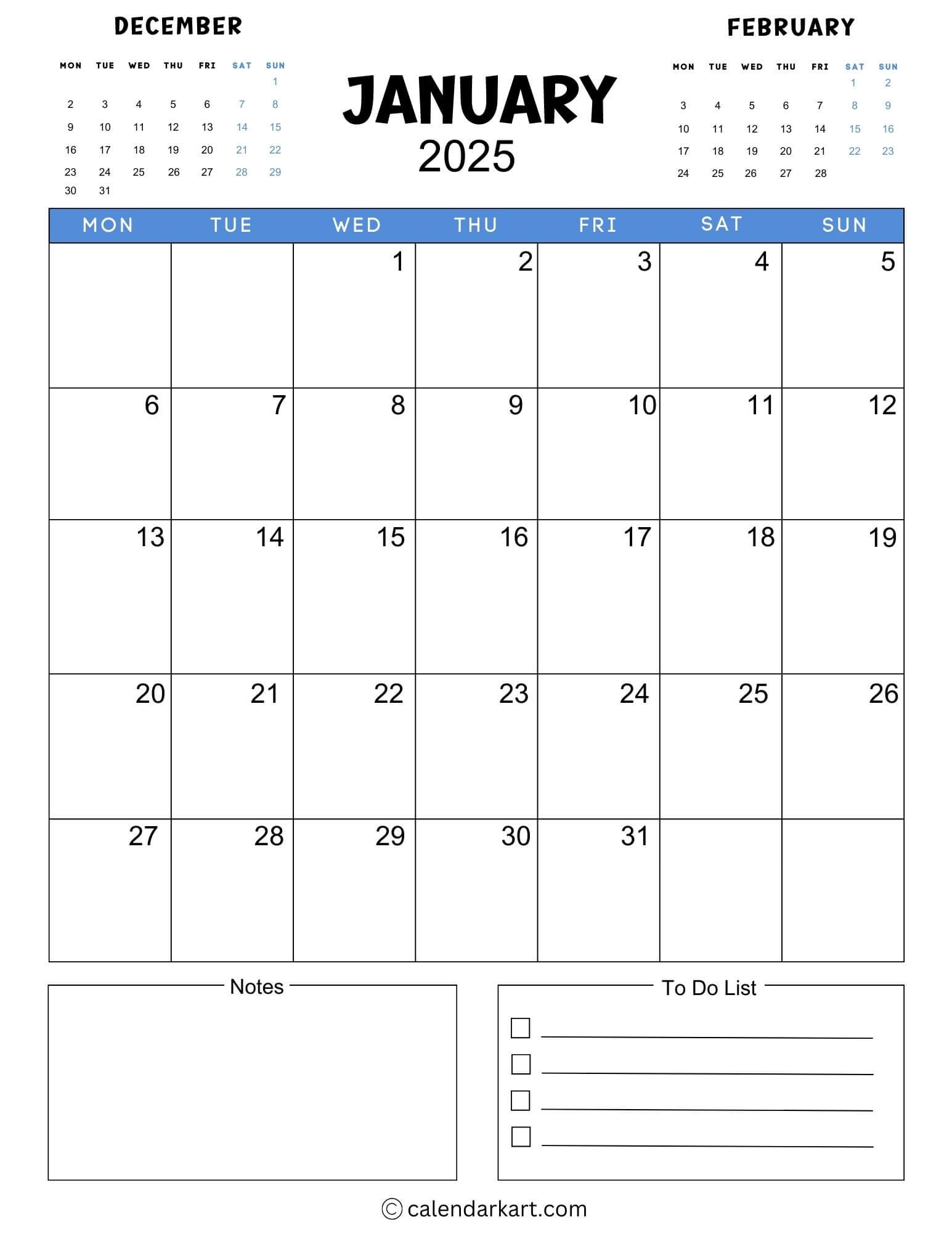 40 Printable January 2025 Calendars Free Pdf Calendarkart