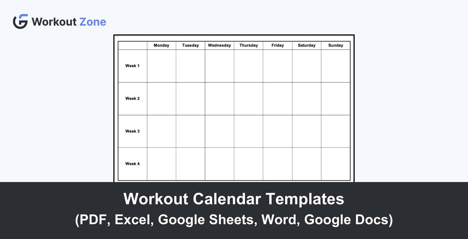 5 Workout Calendar Templates PDF Excel Google Sheets Word Google Docs