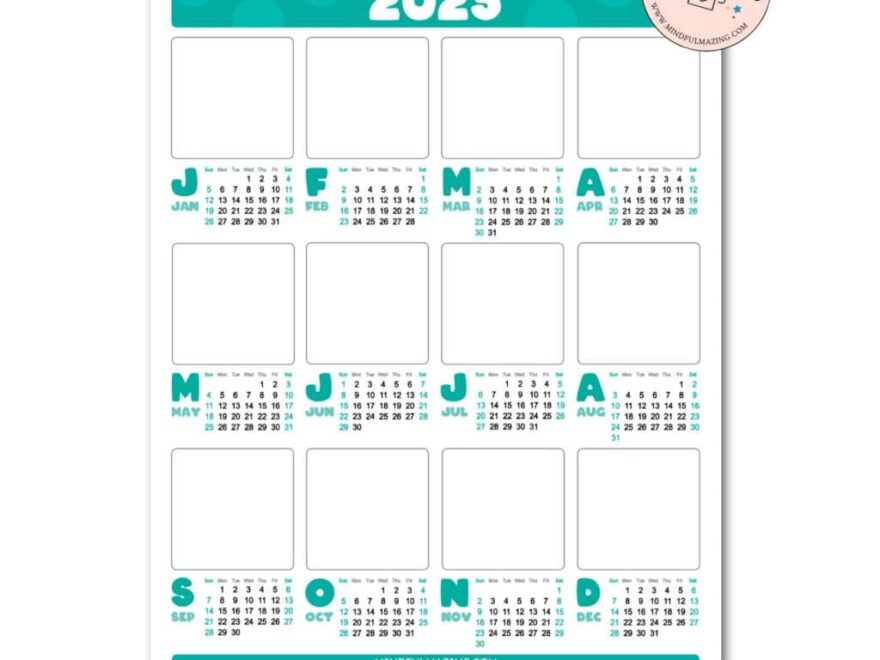 8 Free One Page Yearly Calendars For 2025 Color Draw Mindfulmazing