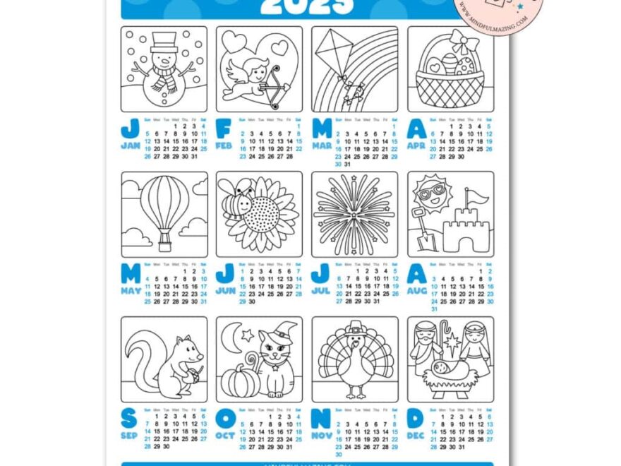 8 Free One Page Yearly Calendars For 2025 Color Draw Mindfulmazing