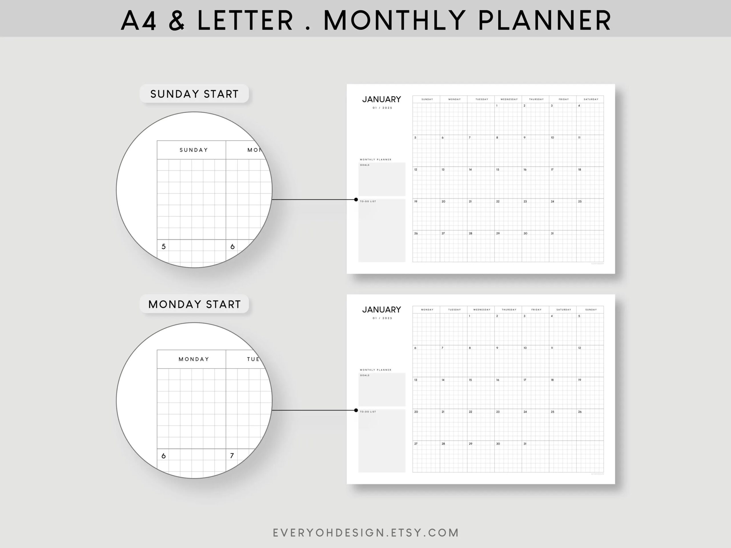 A4 Letter 2025 Calendar Monthly Printable Planner Schedule Editable Template Minimalist Time Management Timetable Goal To do List Etsy