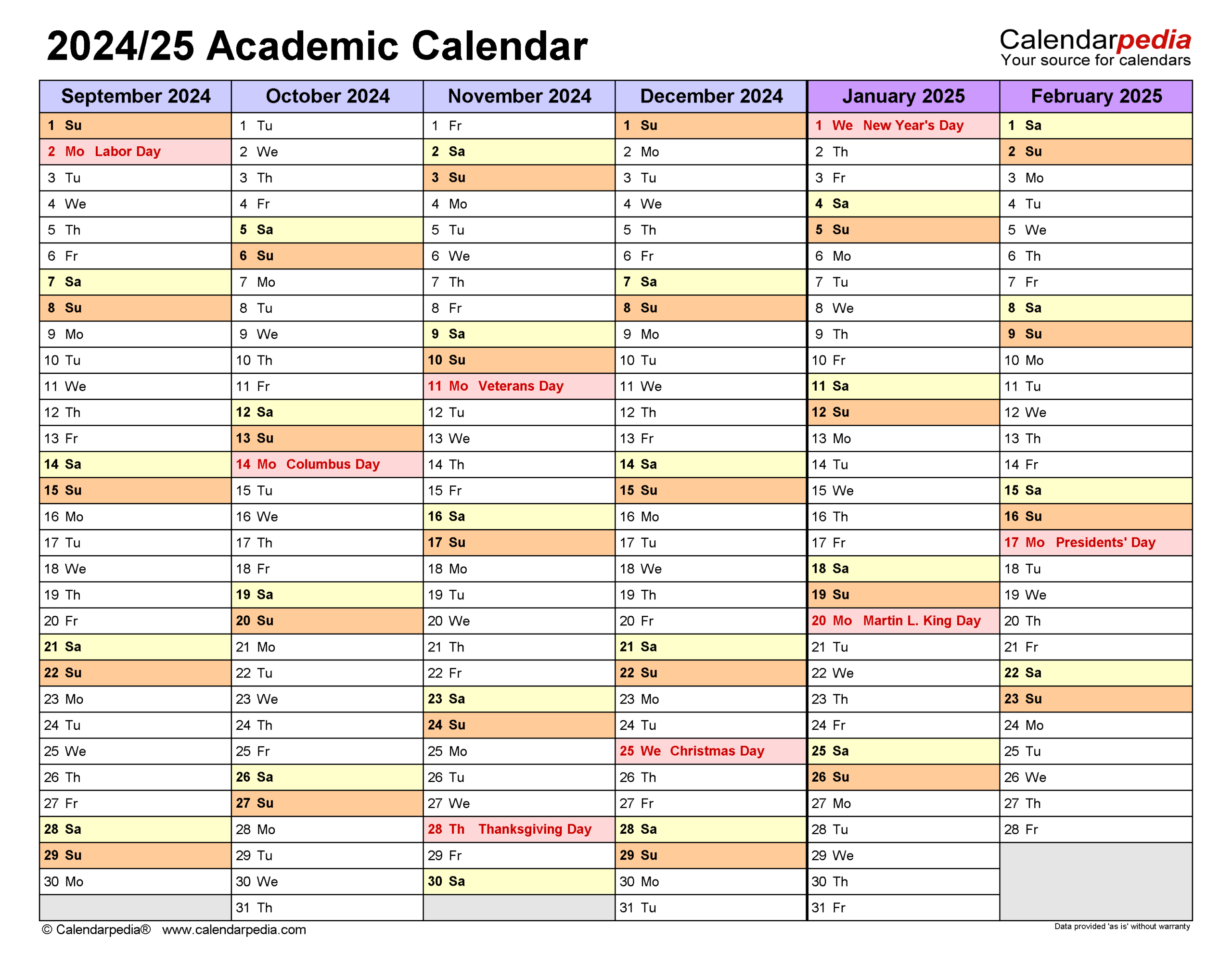 Academic Calendars 2024 2025 Free Printable Word Templates