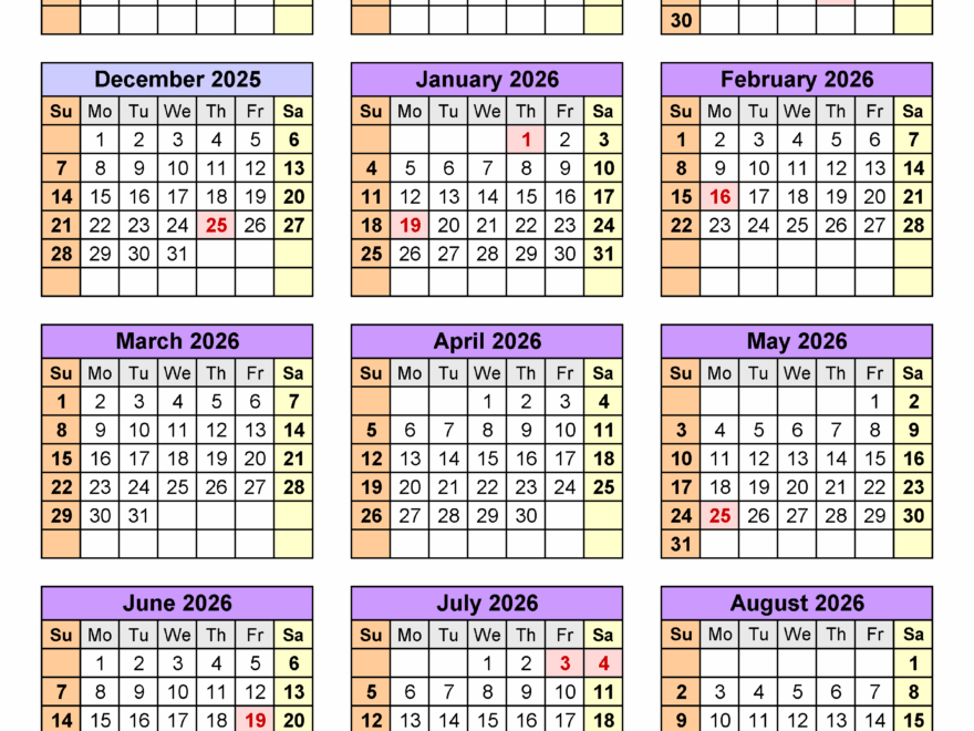 Academic Calendars 2025 2026 Free Printable Word Templates