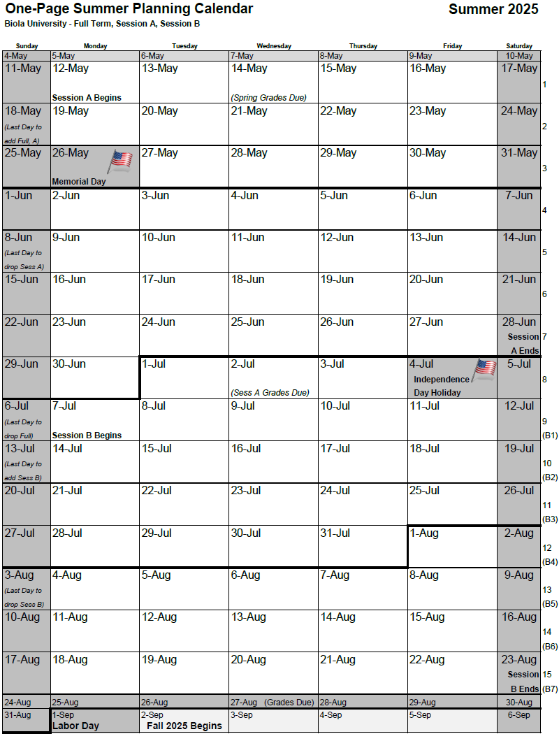 Academic Term Planning Calendars Biola University Academic Term Planning Calendars Biola University